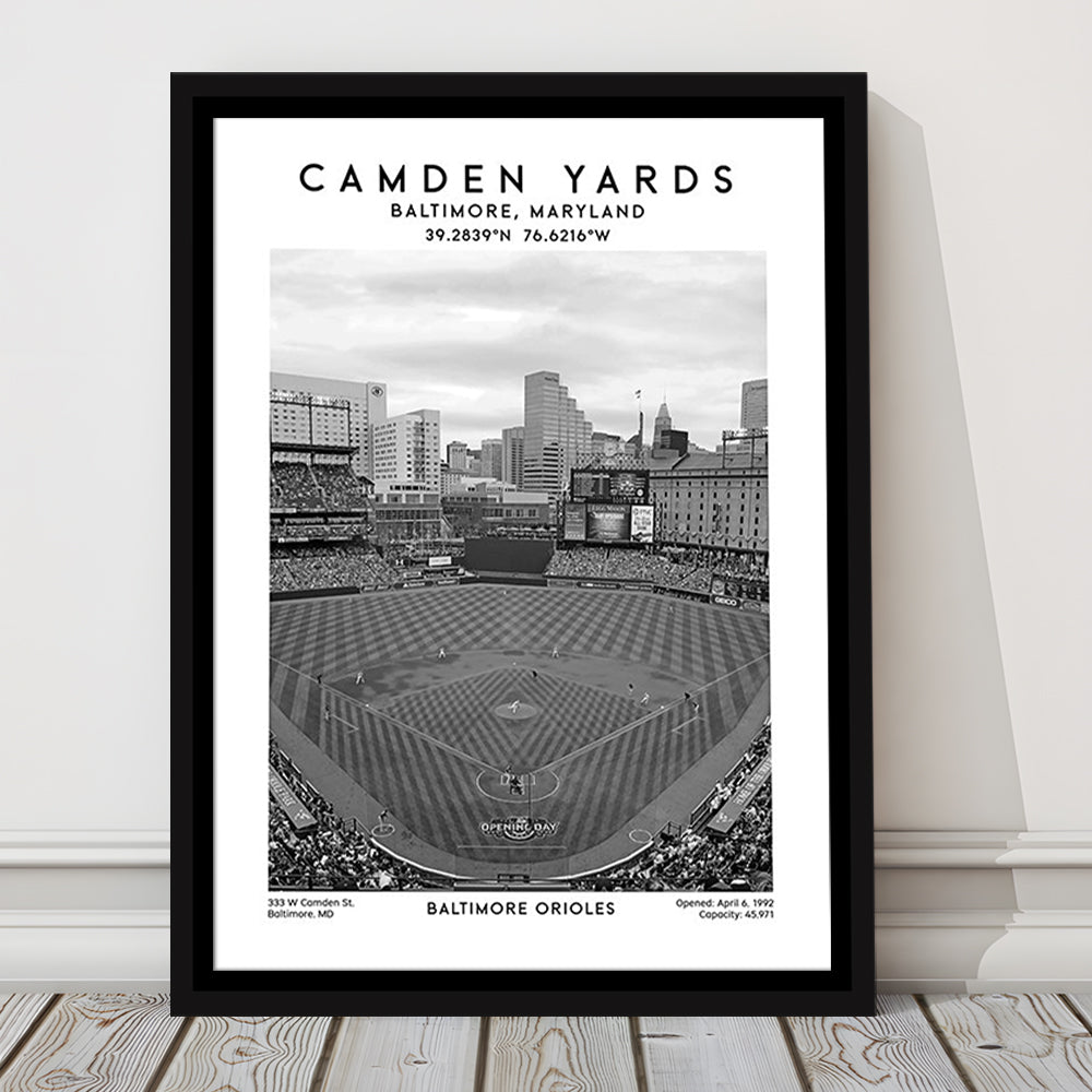 Oriole Park At Camden Yards Stadium Black And White, Baltimore Baseball Stadium Wall Art, Framed Canvas Prints Wall Art