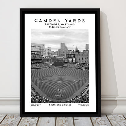Oriole Park At Camden Yards Stadium Black And White, Baltimore Baseball Stadium Wall Art, Framed Canvas Prints Wall Art