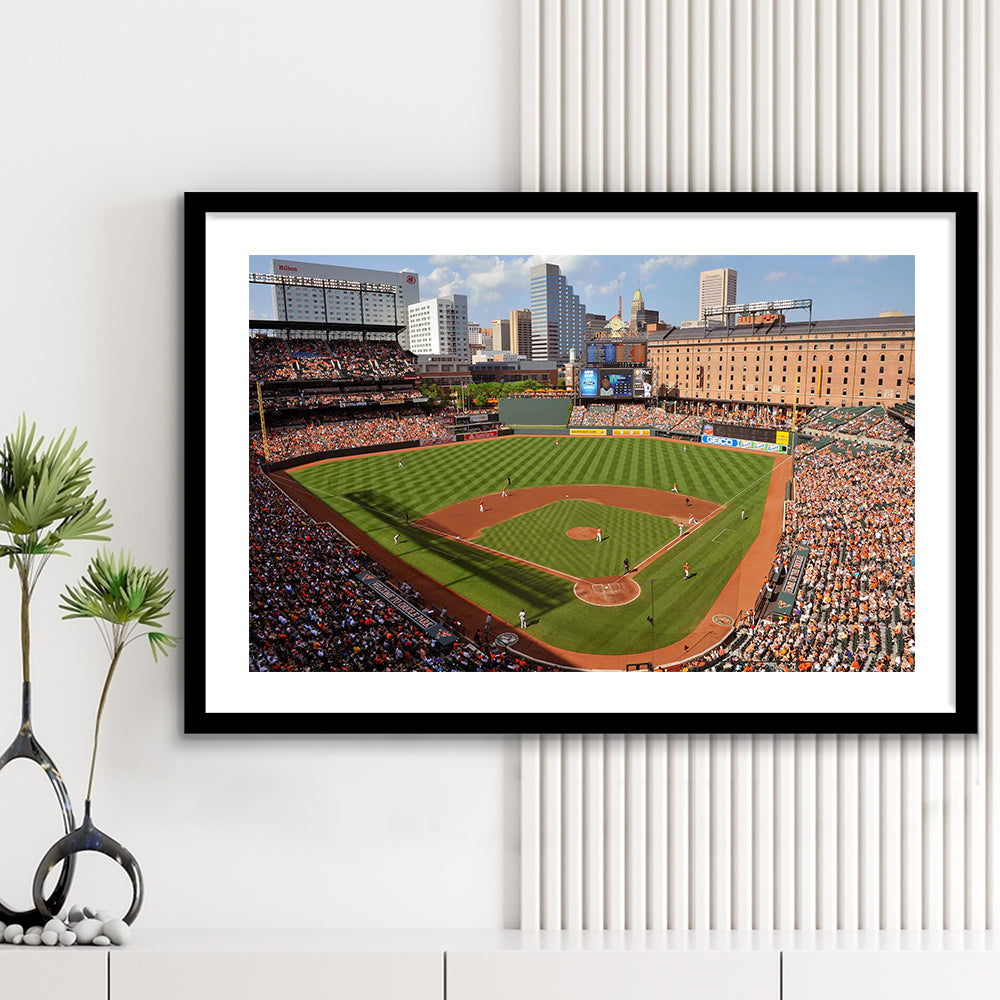 Oriole Park at Camden Yards, Stadium Canvas, Sport Art, Gift for him, White Border Framed Art Print Wall Decor