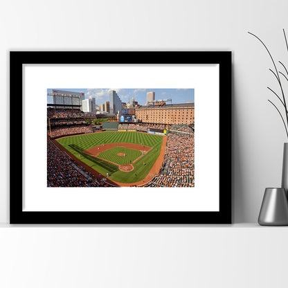 Oriole Park at Camden Yards, Stadium Canvas, Sport Art, Gift for him, White Border Framed Art Print Wall Decor