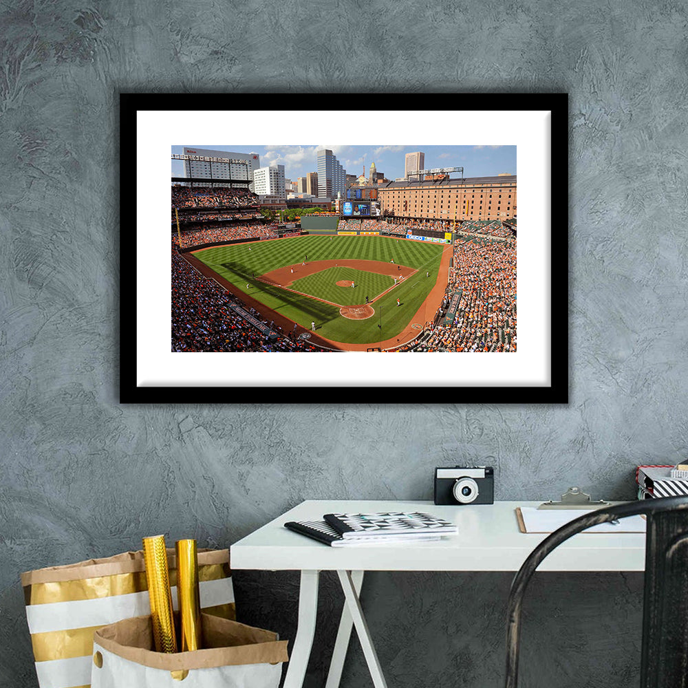 Oriole Park at Camden Yards, Stadium Canvas, Sport Art, Gift for him, White Border Framed Art Print Wall Decor