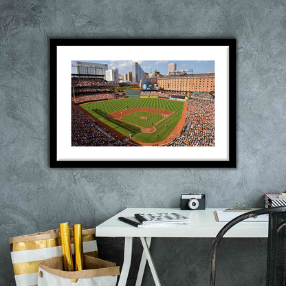 Oriole Park at Camden Yards, Stadium Canvas, Sport Art, Gift for him, White Border Framed Art Print Wall Decor
