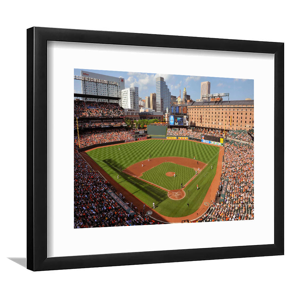 Oriole Park at Camden Yards, Stadium Canvas, Sport Art, Gift for him, White Border Framed Art Print Wall Decor
