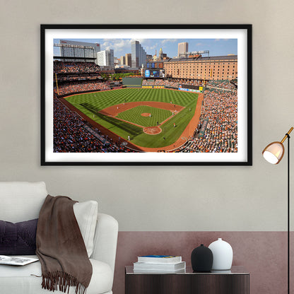 Oriole Park at Camden Yards, Stadium Canvas, Sport Art, Gift for him, White Border Framed Art Print Wall Decor