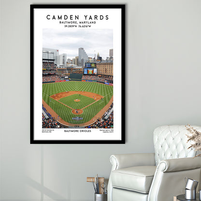 Oriole Park At Camden Yards, Baltimore Orioles Baseball Stadium Wall Art Print, Framed Art Prints Wall Decor