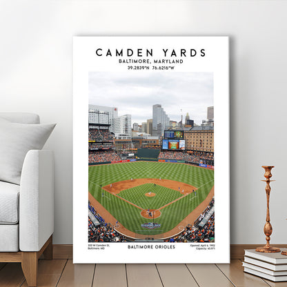 Oriole Park At Camden Yards, Baltimore Orioles Baseball Stadium Wall Art Print, Canvas Prints Wall Art, Man Cave Decor