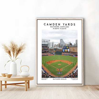 Oriole Park At Camden Yards, Baltimore Orioles Baseball Stadium Wall Art Print, Framed Canvas Prints Wall Art