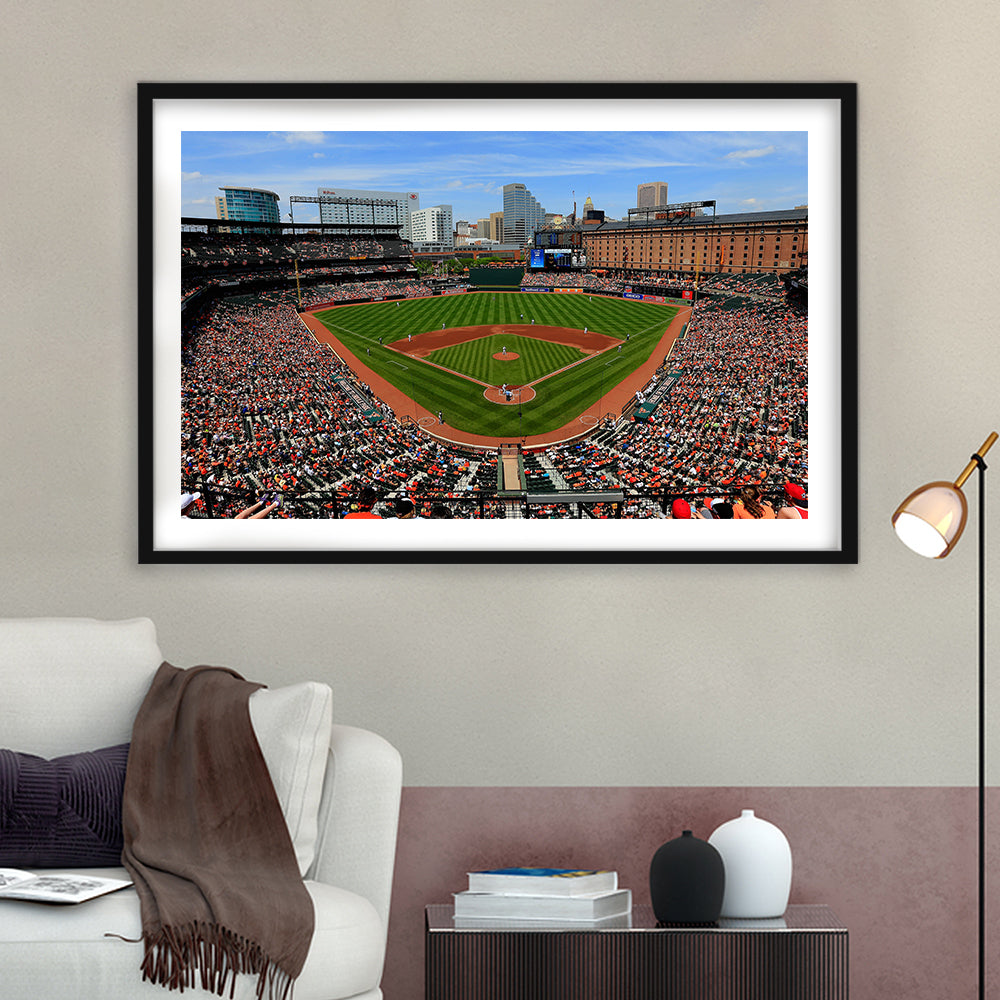 Oriole Park in Baltimore, Stadium Canvas, Sport Art, Gift for him, White Border Framed Art Print Wall Decor