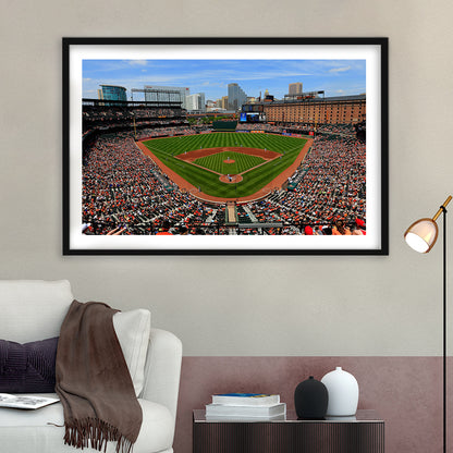 Oriole Park in Baltimore, Stadium Canvas, Sport Art, Gift for him, White Border Framed Art Print Wall Decor