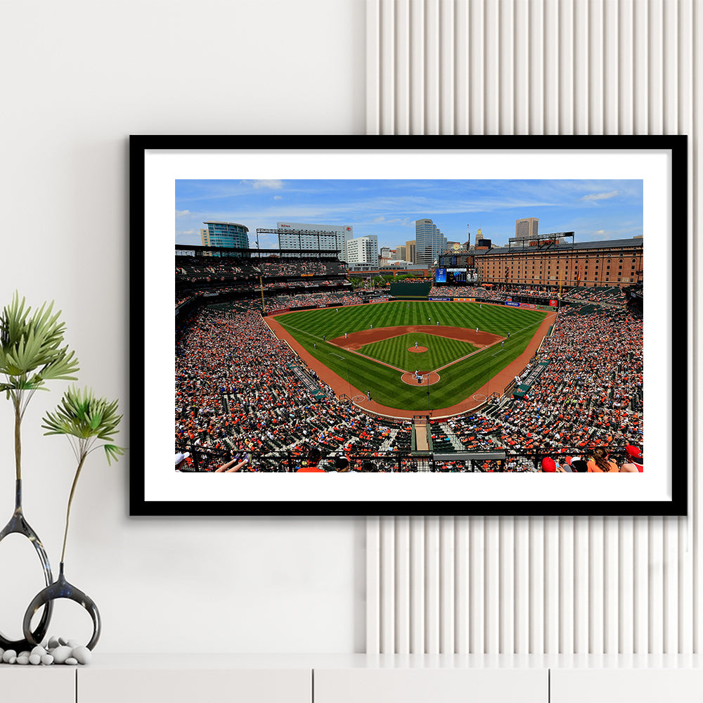 Oriole Park in Baltimore, Stadium Canvas, Sport Art, Gift for him, White Border Framed Art Print Wall Decor