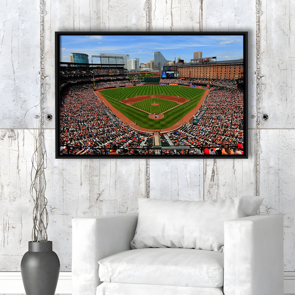 Oriole Park in Baltimore, Stadium Canvas, Sport Art, Framed Canvas Print Wall Art, Floating Frame