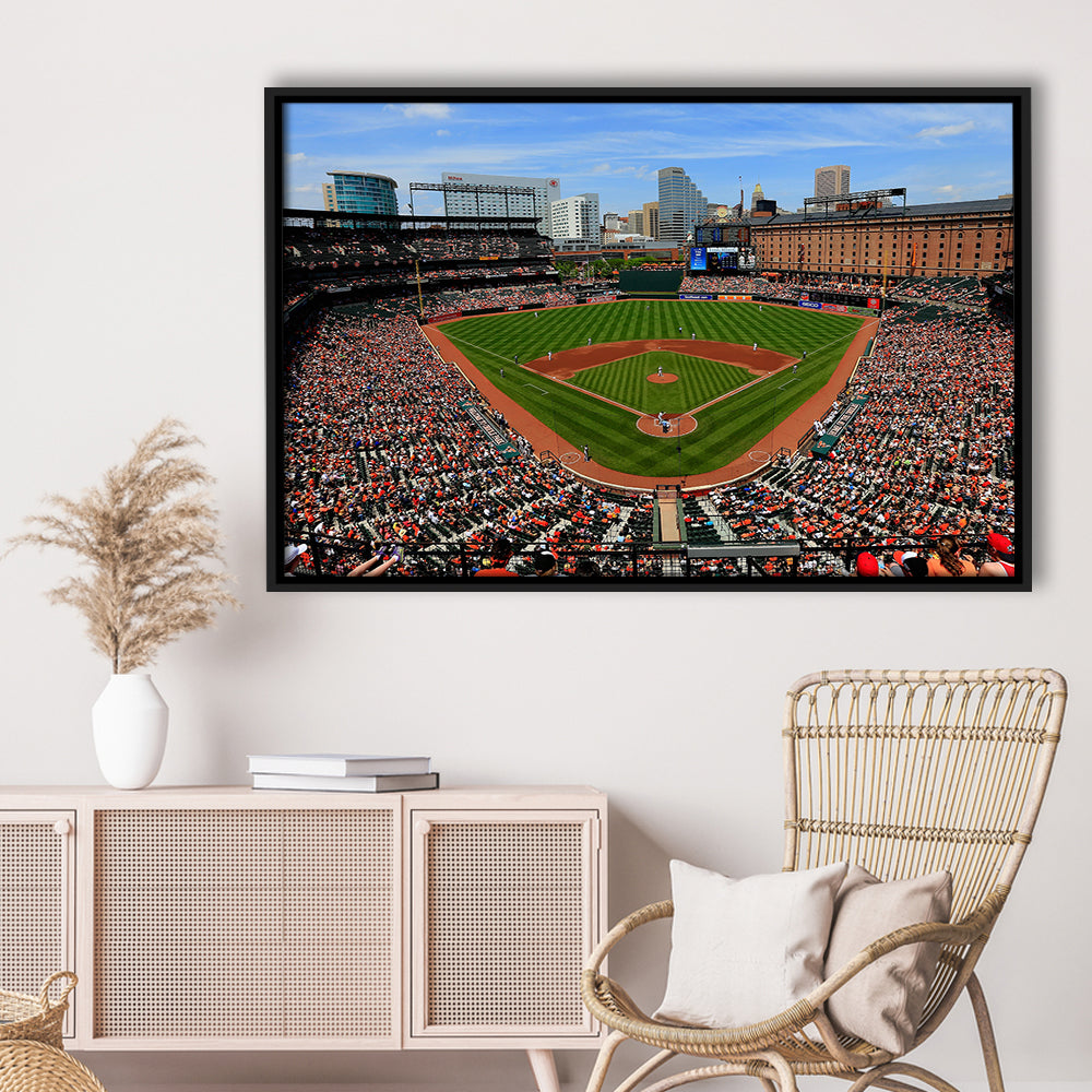 Oriole Park in Baltimore, Stadium Canvas, Sport Art, Framed Canvas Print Wall Art, Floating Frame