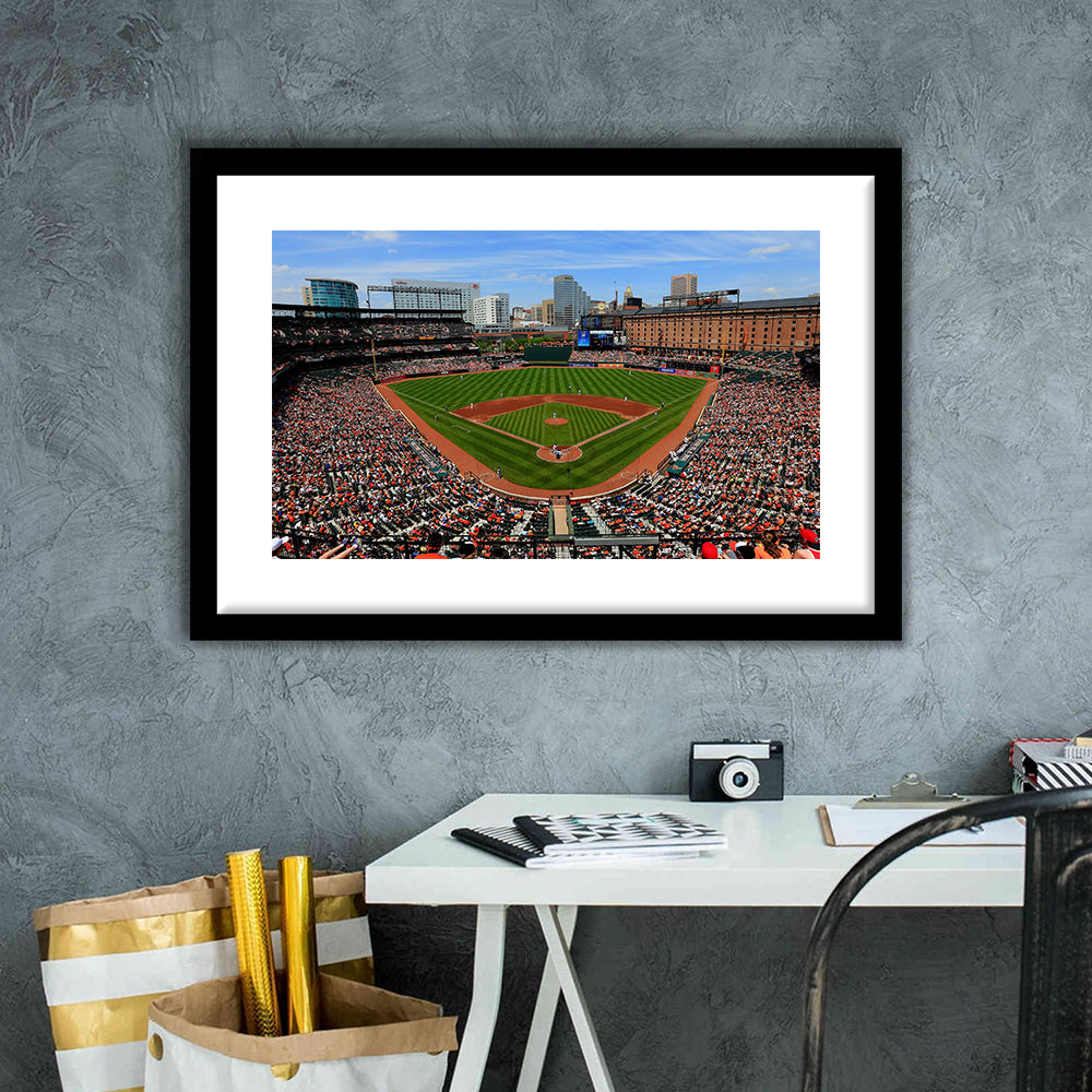 Oriole Park in Baltimore, Stadium Canvas, Sport Art, Gift for him, White Border Framed Art Print Wall Decor