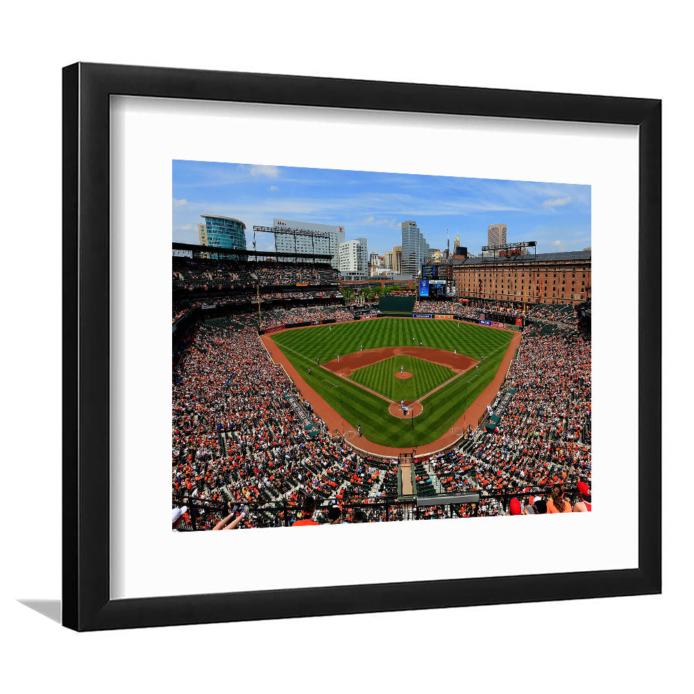Oriole Park in Baltimore, Stadium Canvas, Sport Art, Gift for him, White Border Framed Art Print Wall Decor