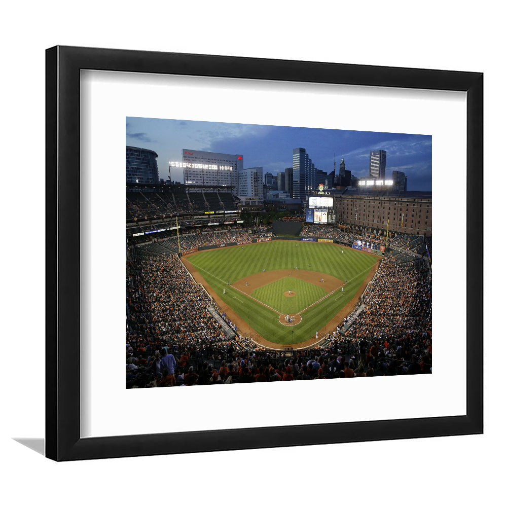 Oriole Park in Maryland, Stadium Canvas, Sport Art, Gift for him, White Border Framed Art Print Wall Decor