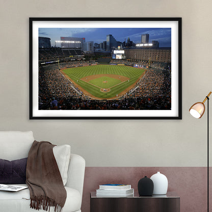 Oriole Park in Maryland, Stadium Canvas, Sport Art, Gift for him, White Border Framed Art Print Wall Decor