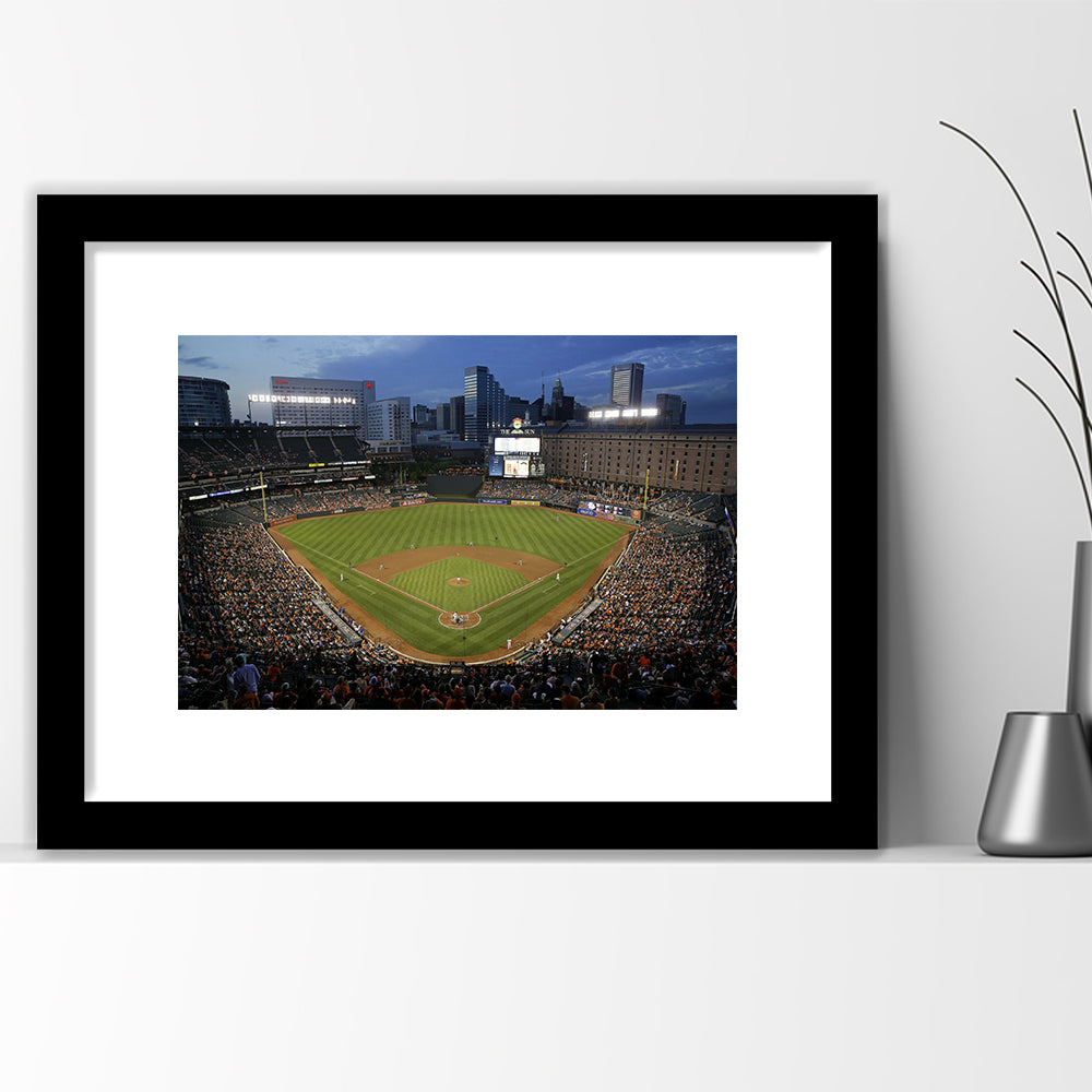 Oriole Park in Maryland, Stadium Canvas, Sport Art, Gift for him, White Border Framed Art Print Wall Decor