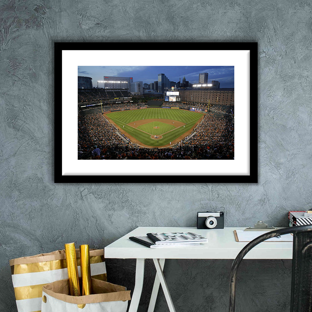 Oriole Park in Maryland, Stadium Canvas, Sport Art, Gift for him, White Border Framed Art Print Wall Decor