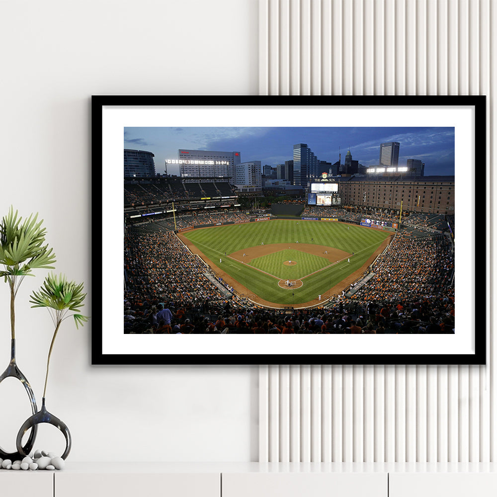 Oriole Park in Maryland, Stadium Canvas, Sport Art, Gift for him, White Border Framed Art Print Wall Decor