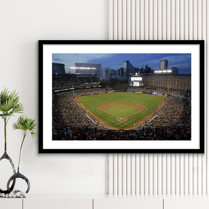 Oriole Park in Maryland, Stadium Canvas, Sport Art, Gift for him, White Border Framed Art Print Wall Decor