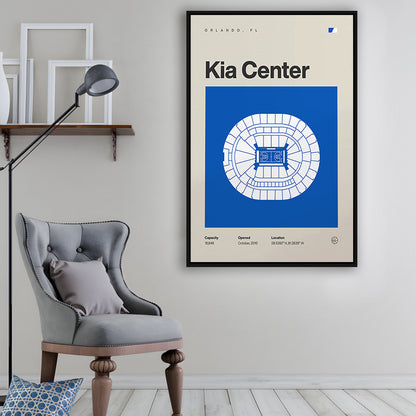 Orlando Magic Stadium Print, Kia Center Stadium Print, Man Cave Gift, Floating Framed Canvas Print Wall Art