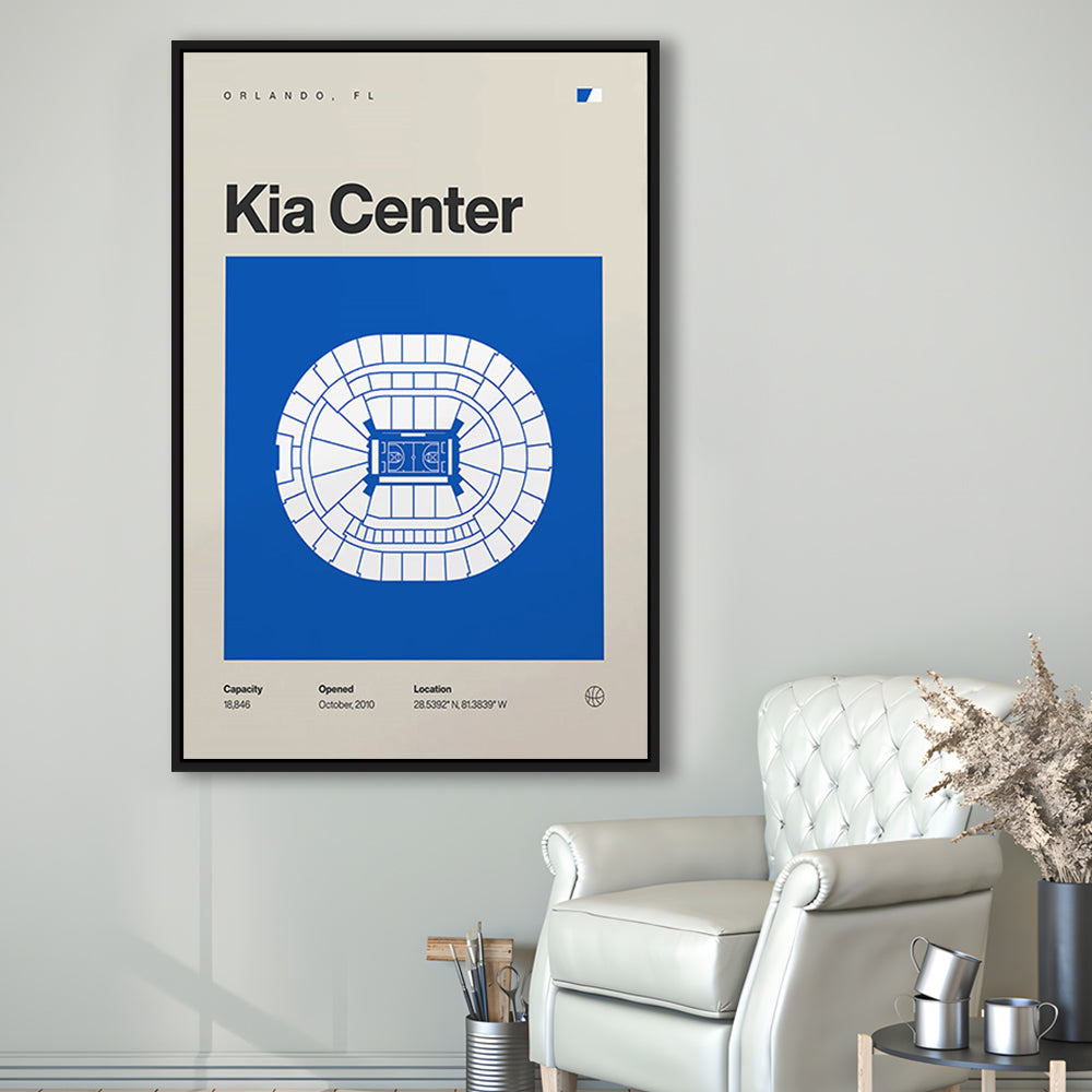 Orlando Magic Stadium Print, Kia Center Stadium Print, Man Cave Gift, Floating Framed Canvas Print Wall Art