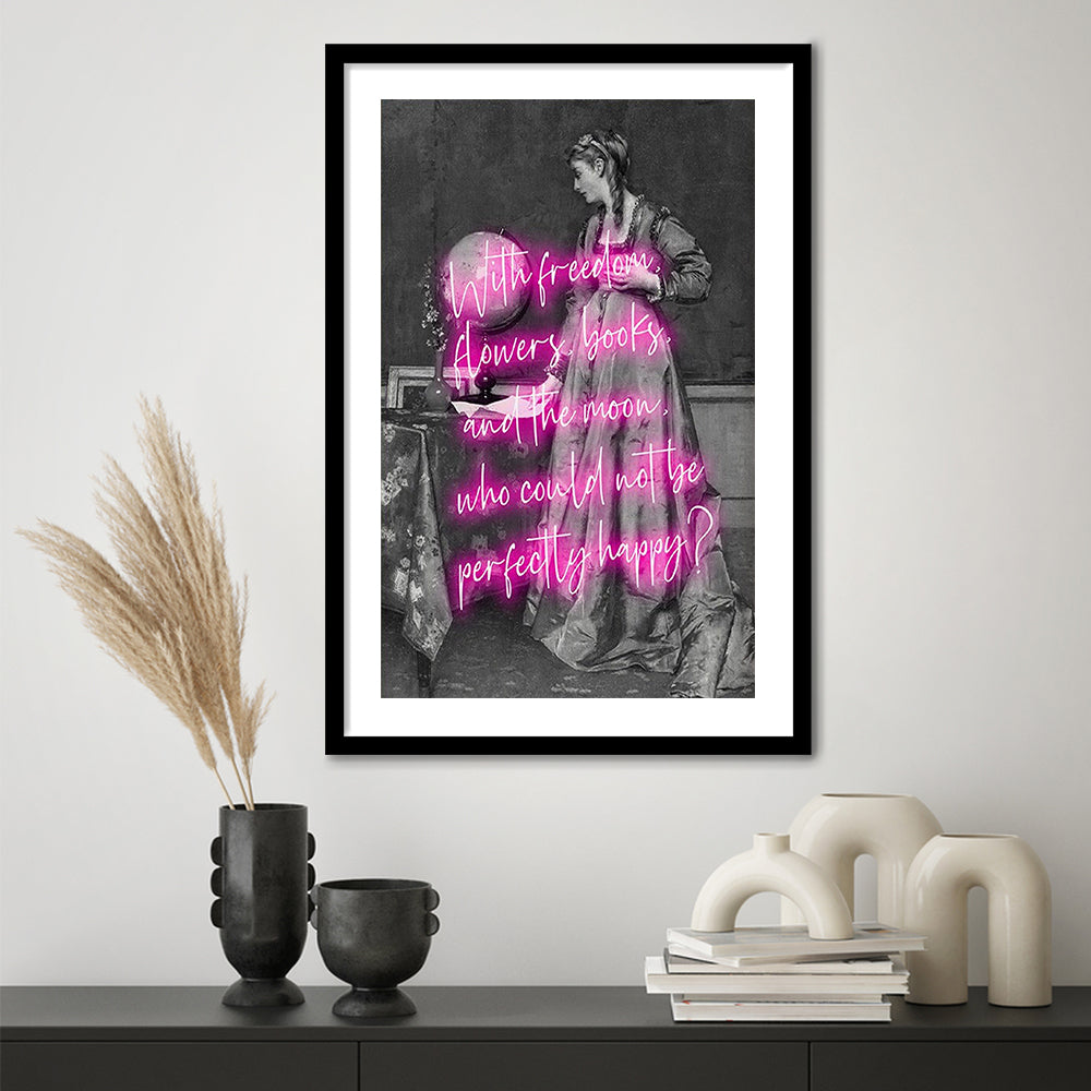 Oscar Wilde Quote Wall Art Print, Altered Art, Booklover Print, Neon Print, Framed Art Prints White Border Wall Decor