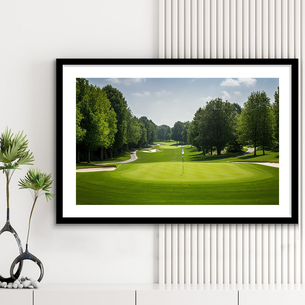 Outdoor Photo Of Golf Course Landscape, Goft Art Print, Framed Art Print White Border Wall Decor