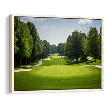Outdoor Photo Of Golf Course Landscape, Floating Framed Canvas Print Wall Art