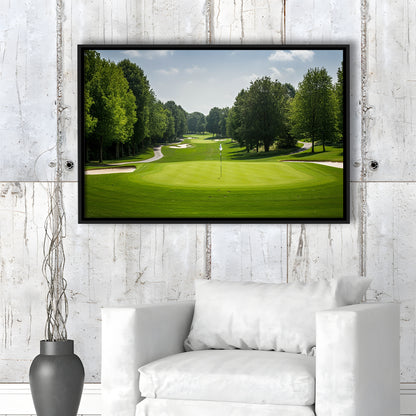 Outdoor Photo Of Golf Course Landscape, Floating Framed Canvas Print Wall Art