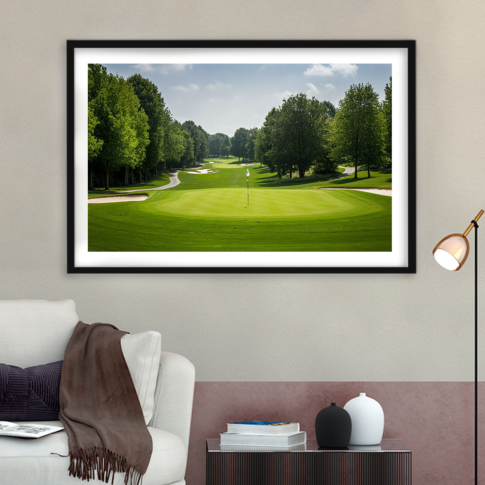 Outdoor Photo Of Golf Course Landscape, Goft Art Print, Framed Art Print White Border Wall Decor