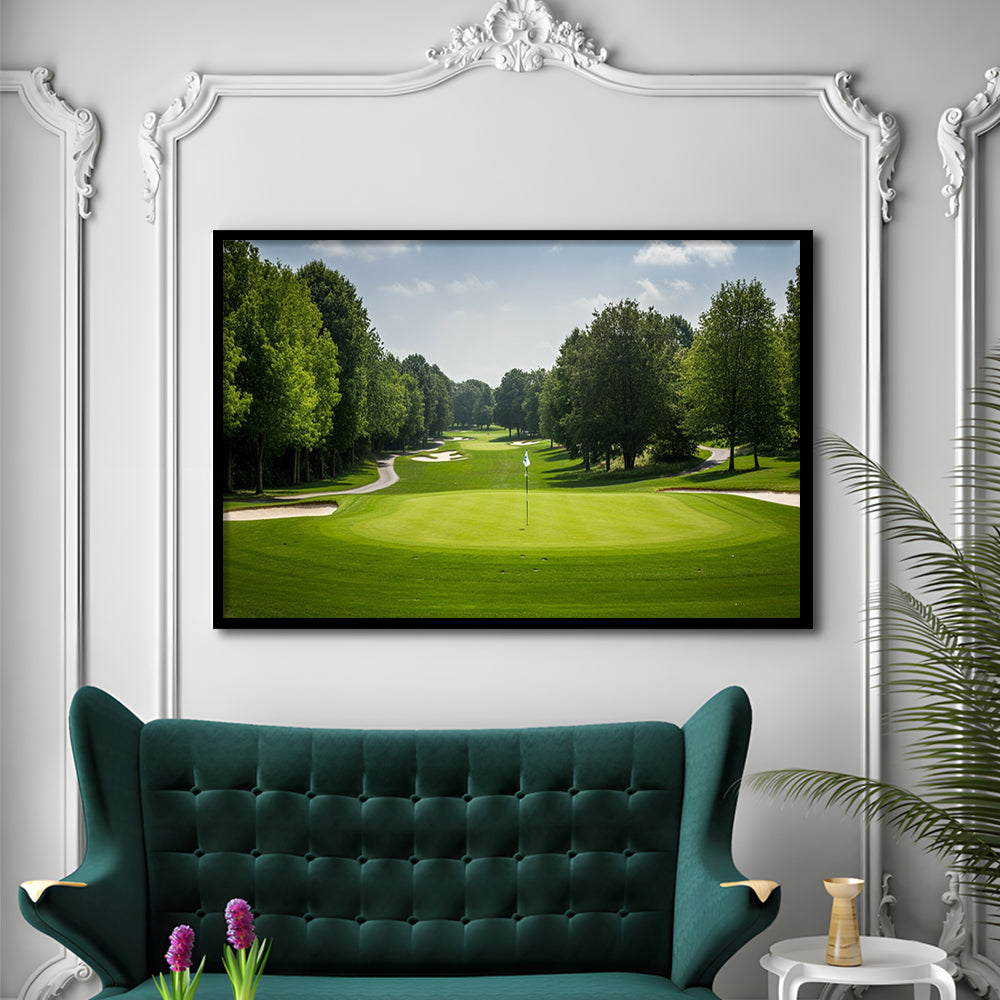 Outdoor Photo Of Golf Course Landscape, Framed Art Print Wall Decor, Picture Framed