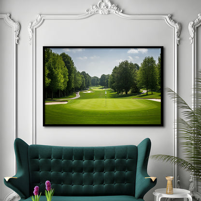 Outdoor Photo Of Golf Course Landscape, Framed Art Print Wall Decor, Picture Framed