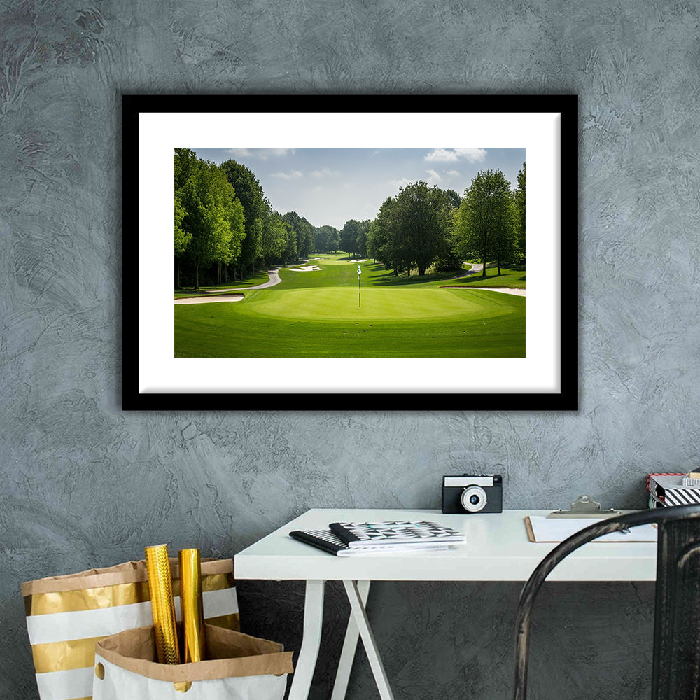 Outdoor Photo Of Golf Course Landscape, Goft Art Print, Framed Art Print White Border Wall Decor