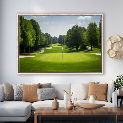Outdoor Photo Of Golf Course Landscape, Floating Framed Canvas Print Wall Art