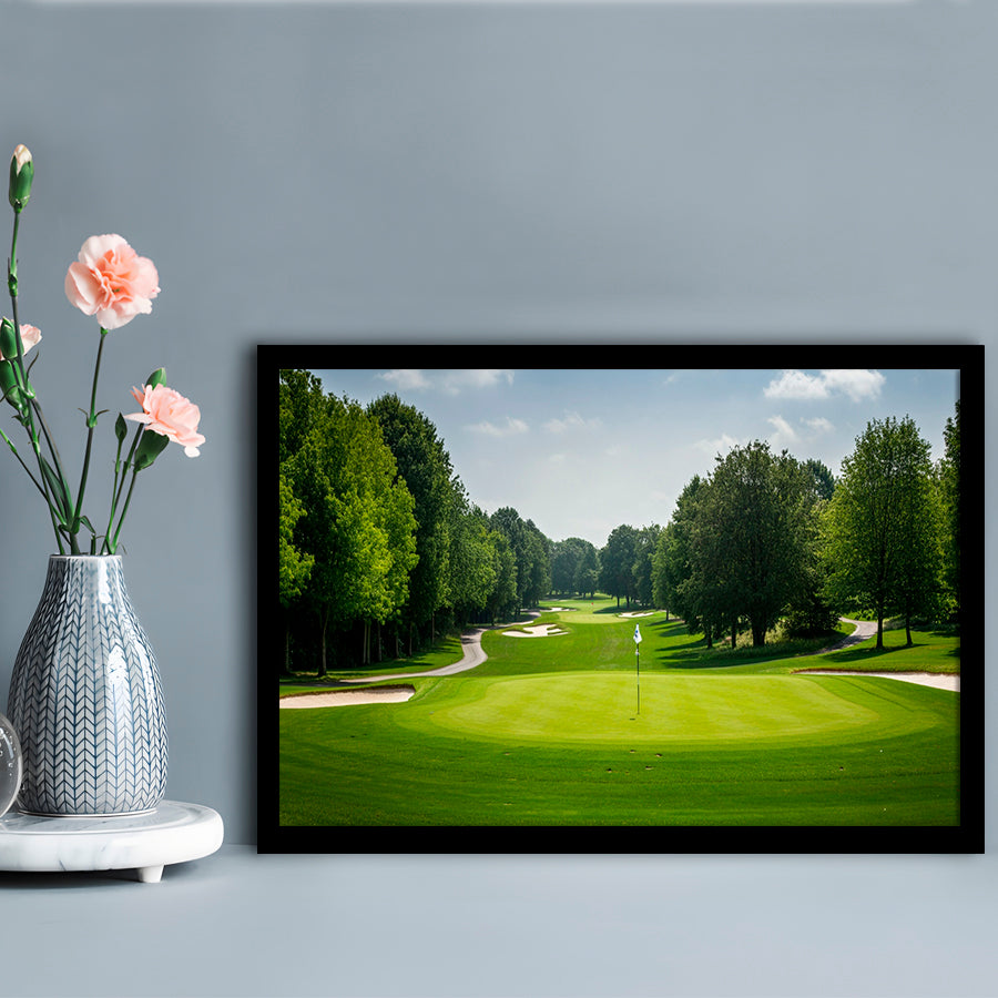 Outdoor Photo Of Golf Course Landscape, Framed Art Print Wall Decor, Picture Framed