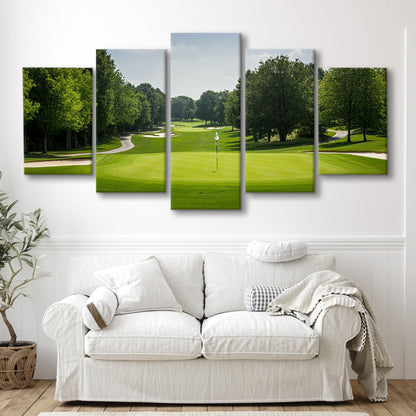 Outdoor Photo Of Golf Course Landscape, Golf Art Print, 5 Pieces Mixed Canvas Print Wall Art
