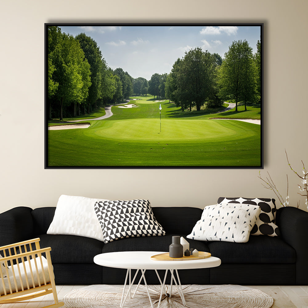 Outdoor Photo Of Golf Course Landscape, Floating Framed Canvas Print Wall Art