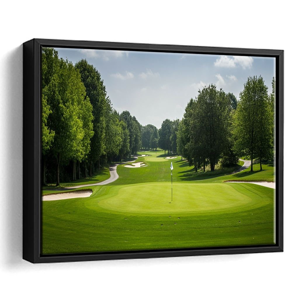 Outdoor Photo Of Golf Course Landscape, Floating Framed Canvas Print Wall Art