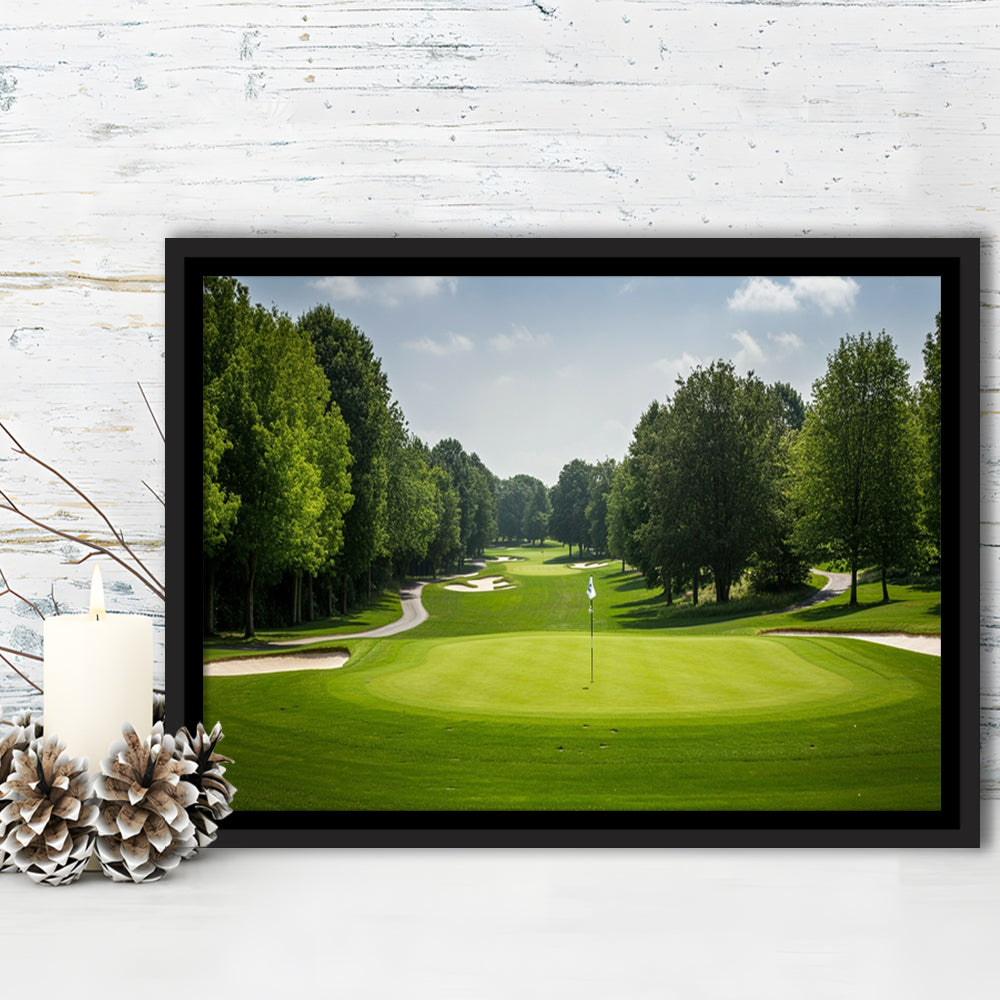 Outdoor Photo Of Golf Course Landscape, Floating Framed Canvas Print Wall Art