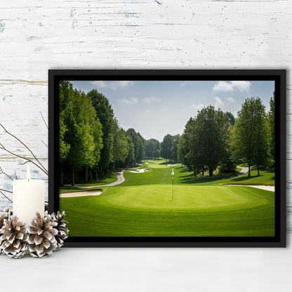 Outdoor Photo Of Golf Course Landscape, Floating Framed Canvas Print Wall Art