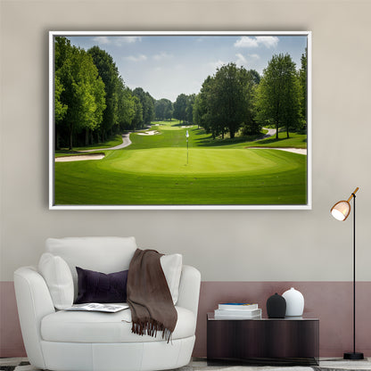 Outdoor Photo Of Golf Course Landscape, Floating Framed Canvas Print Wall Art