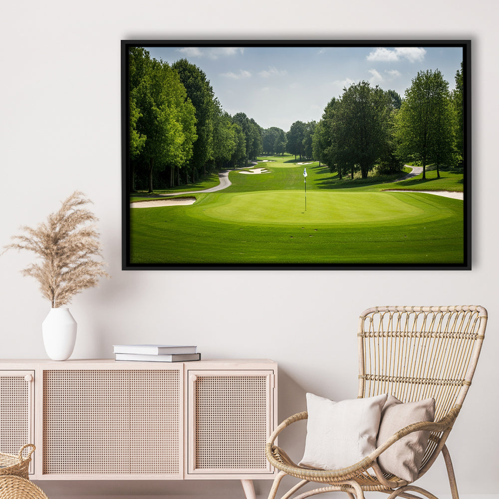 Outdoor Photo Of Golf Course Landscape, Floating Framed Canvas Print Wall Art
