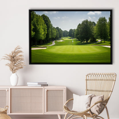 Outdoor Photo Of Golf Course Landscape, Floating Framed Canvas Print Wall Art