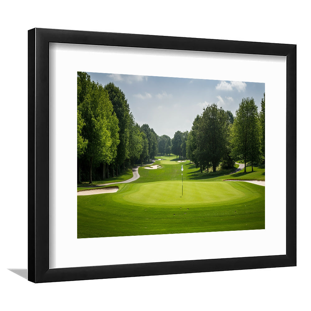 Outdoor Photo Of Golf Course Landscape, Goft Art Print, Framed Art Print White Border Wall Decor
