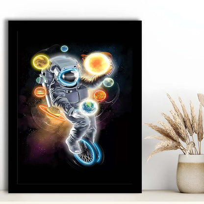 Outer Space Astronaut, Neon Sign Effect, Framed Art Print, Picture Framed Wall Art Decor