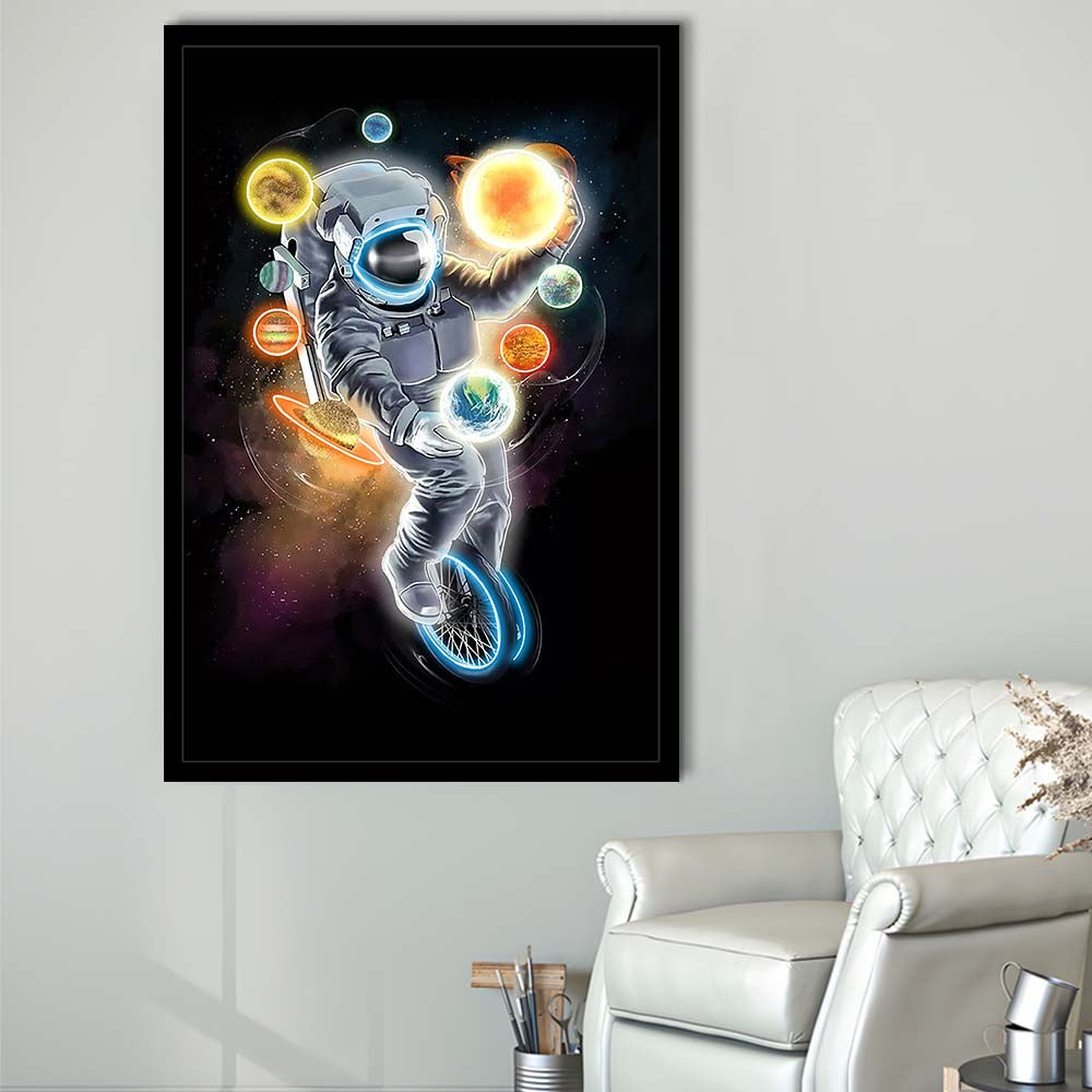 Outer Space Astronaut, Neon Sign Effect, Framed Art Print, Picture Framed Wall Art Decor