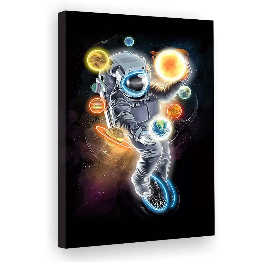 Outer Space Astronaut, Neon Sign Effect, Canvas Print, Luxury Wall Art Decor, Modern Art