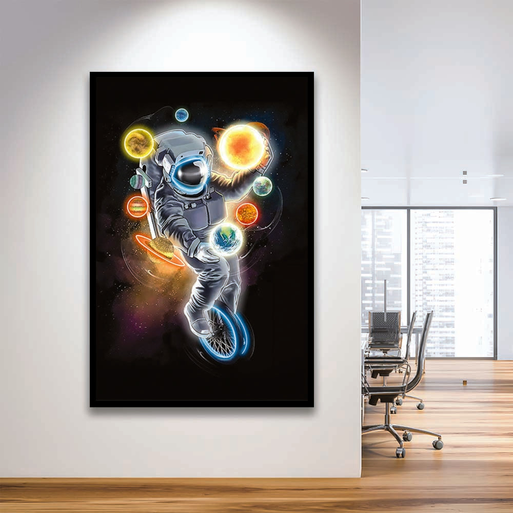 Outer Space Astronaut, Neon Sign Effect, Framed Art Print, Picture Framed Wall Art Decor