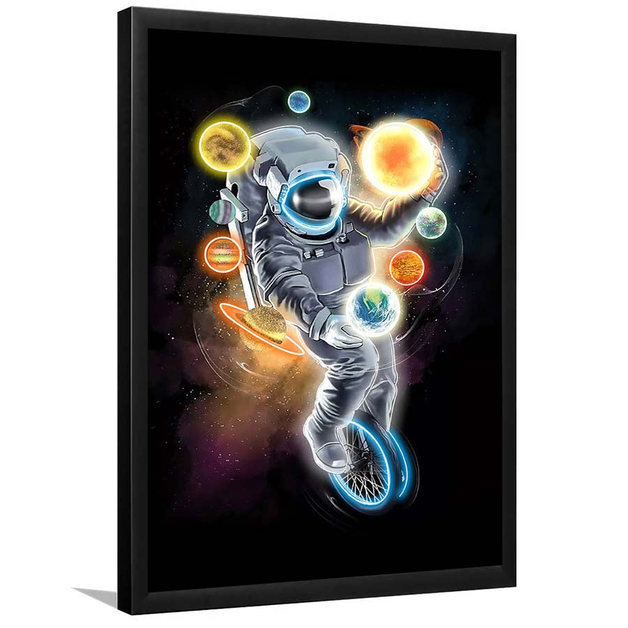 Outer Space Astronaut, Neon Sign Effect, Framed Art Print, Picture Framed Wall Art Decor